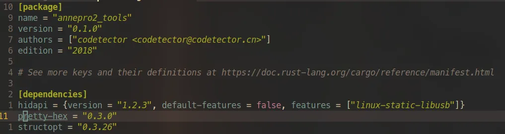 Cargo.toml with fixed version